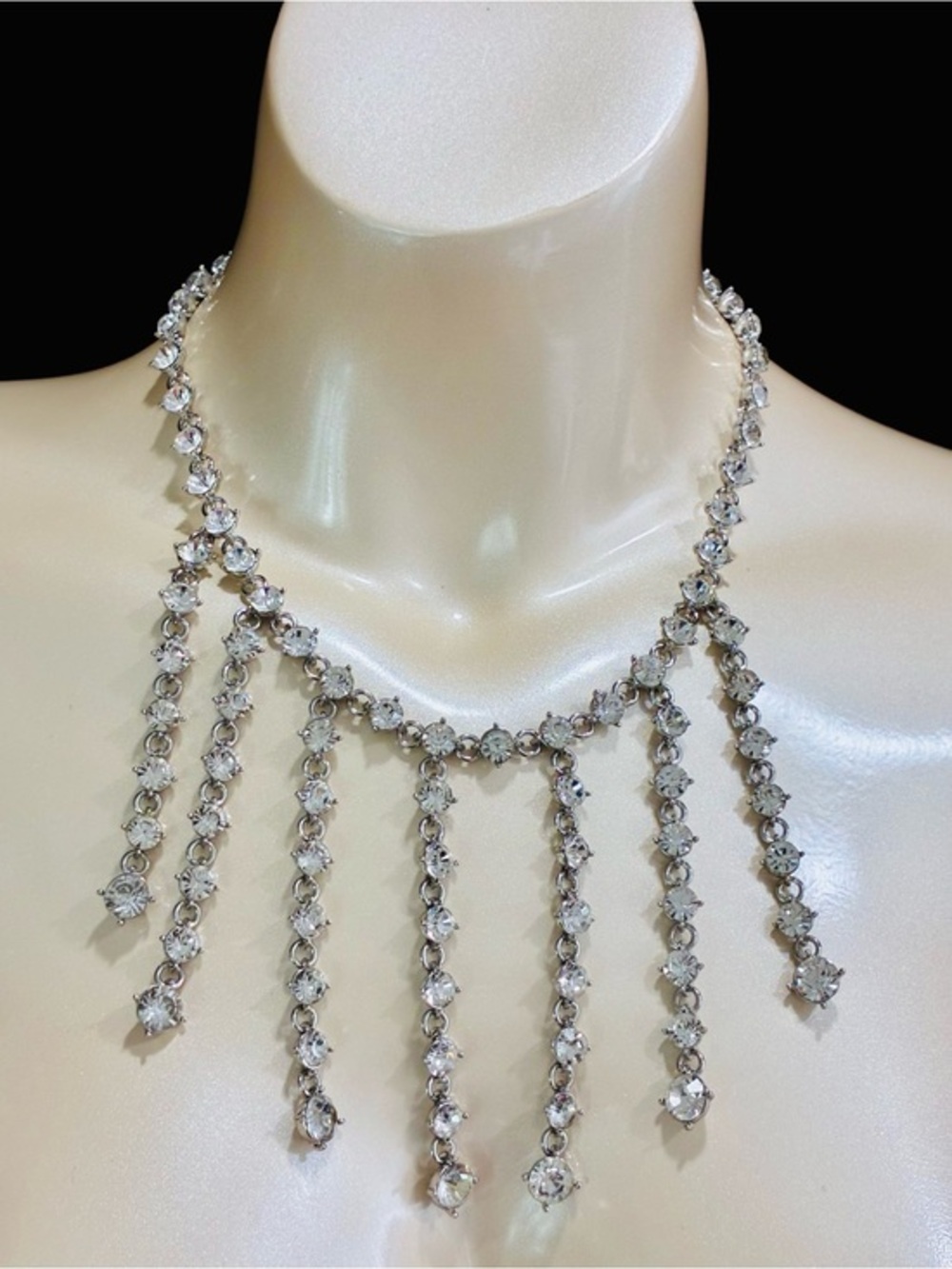 INC International Concepts Silver-Tone Clear Crystal Fringe Necklace